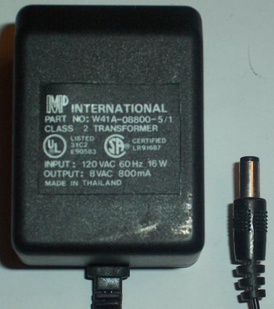 MP INTERNATIONAL W41A-08800-5/1 AC ADAPTER 8V 800MA POWER SUPPLY